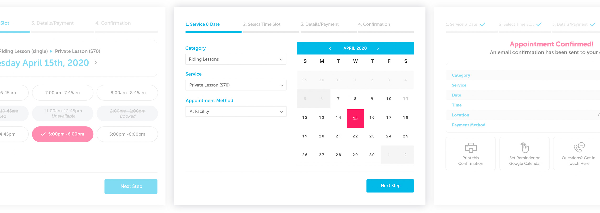 Brindle Booking calendar and appointment flow
